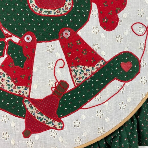 Handmade Christmas Rocking Horse Joy Drum Ruffled Edge Wall Art Embroidery Hoop - Picture 8 of 12